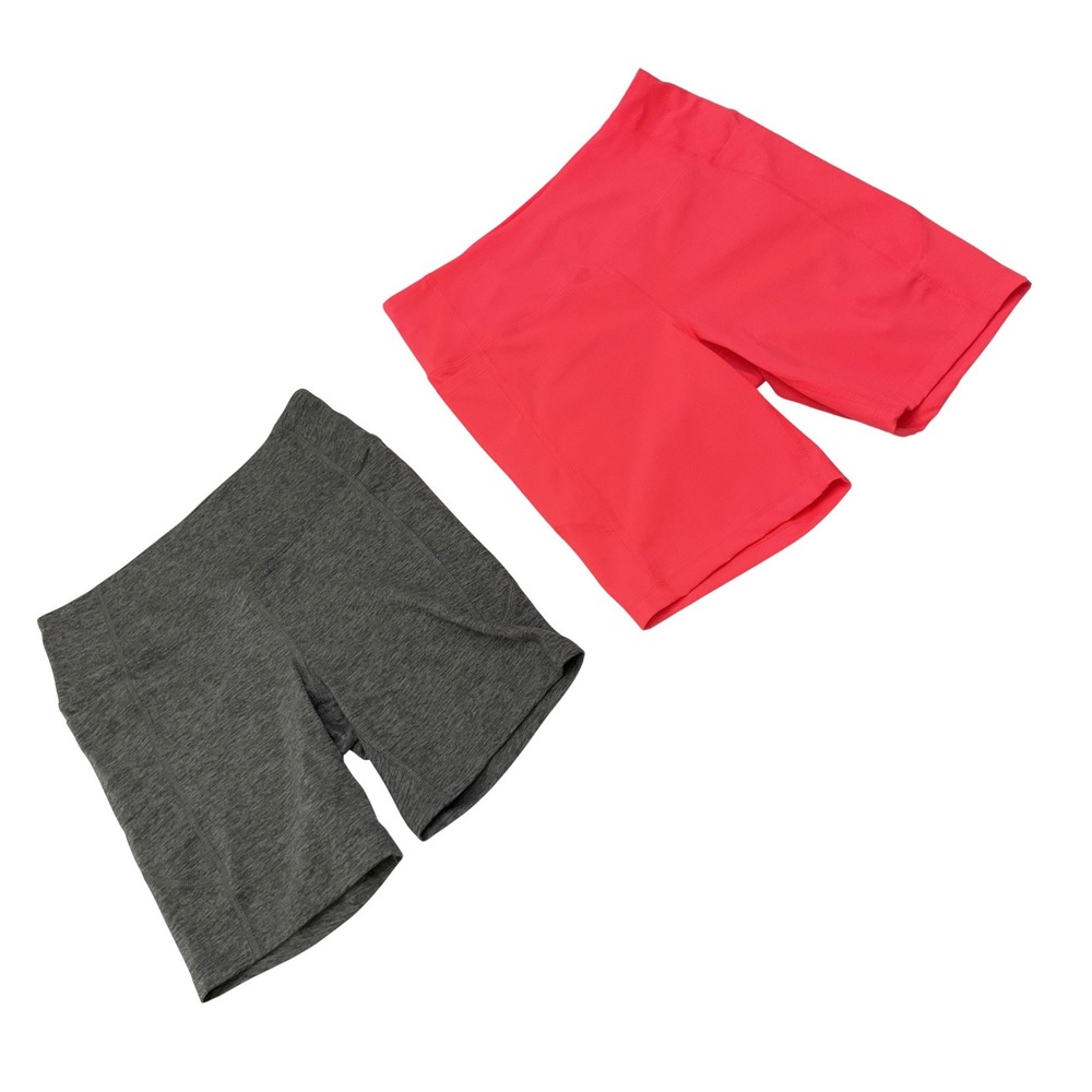 Athletic Works Womens High Waist Biker Shorts 2 Pack Pink Gray Side‎ Pockets